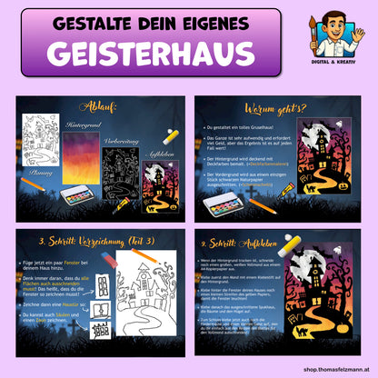 Silhouetten Bundle - 4 Kunstprojekte mit Deckfarben und schwarzem Tonpapier (PowerPoint, PDF)