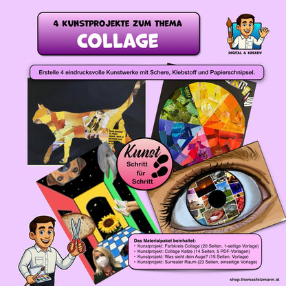 Collage Kunstprojekte Bundle – 4 kreative Projekte für den Kunstunterricht (PowerPoint +  PDF)
