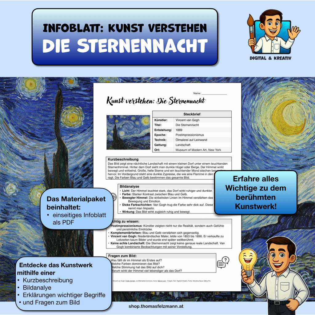 Kunst verstehen: Die Sternennacht – Infoblatt zur Bildanalyse (1 Seite PDF)