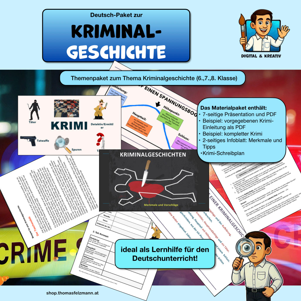 Materialpaket: Kriminalgeschichte schreiben | Merkmale, Tipps & Vorlagen | PDF + editierbare Dateien