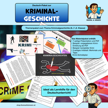 Materialpaket: Kriminalgeschichte schreiben | Merkmale, Tipps & Vorlagen | PDF + editierbare Dateien