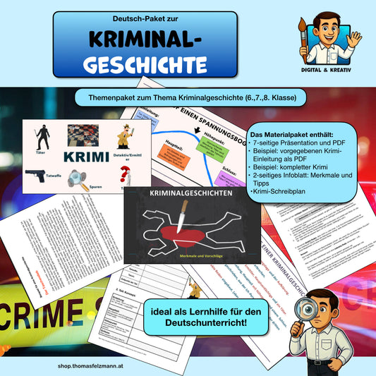 Materialpaket: Kriminalgeschichte schreiben | Merkmale, Tipps & Vorlagen | PDF + editierbare Dateien