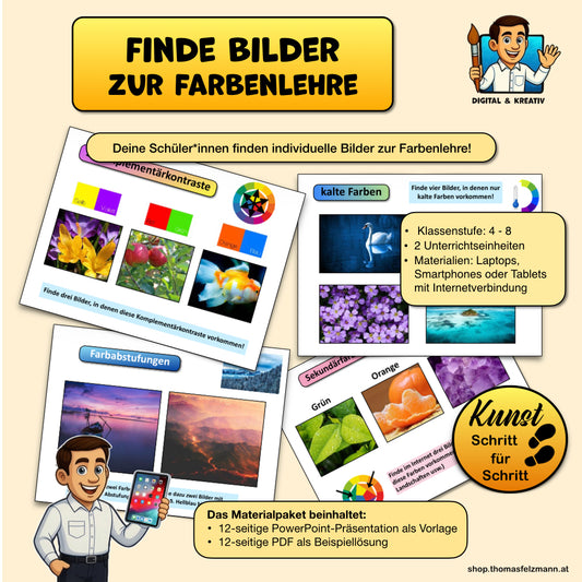 Farbenlehre: Finde Bilder zu Farben und Farbkontrasten (PowerPoint-Vorlage)