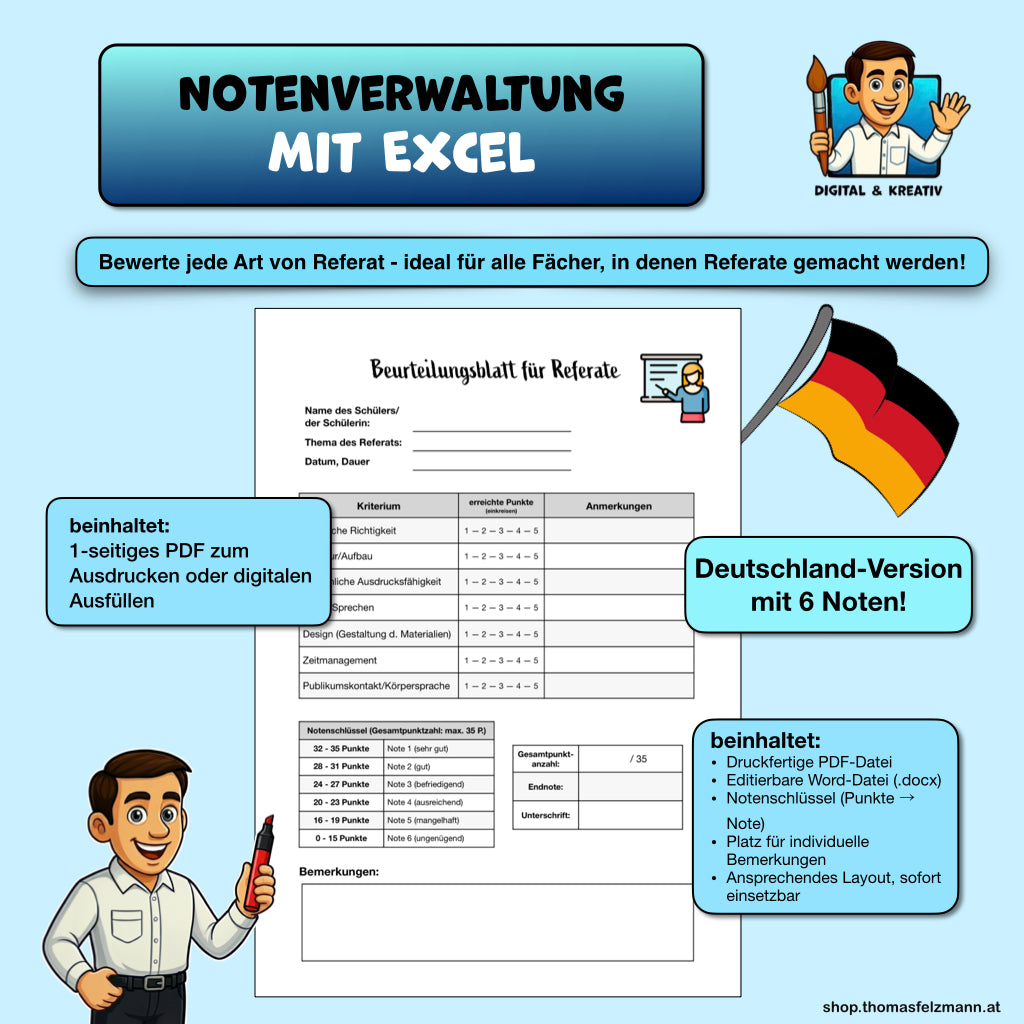 Beurteilungsblatt für Referate (6 Noten)