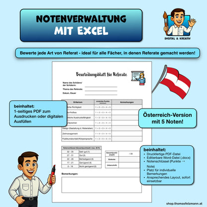 Beurteilungsblatt für Referate (5 Noten)