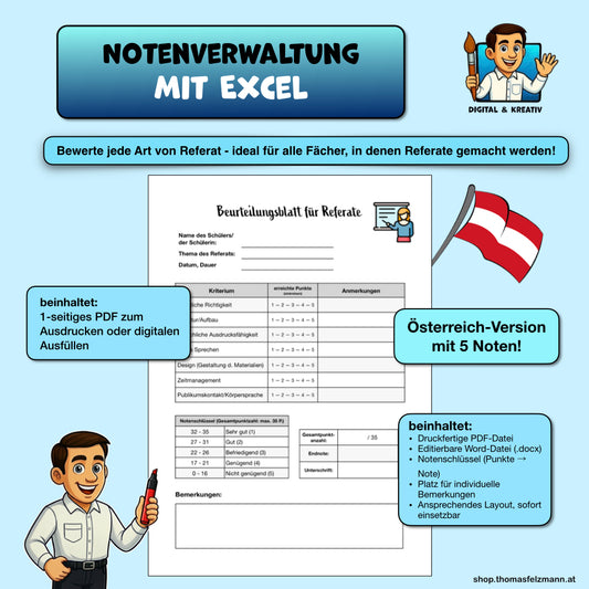Beurteilungsblatt für Referate (5 Noten)