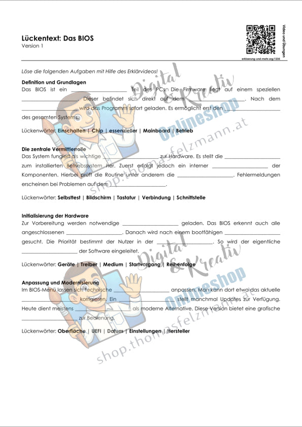 Das BIOS: Arbeitsheft mit Lösungen, 10 Seiten, PDF mit Lückentexten, Übungen und Lösungen