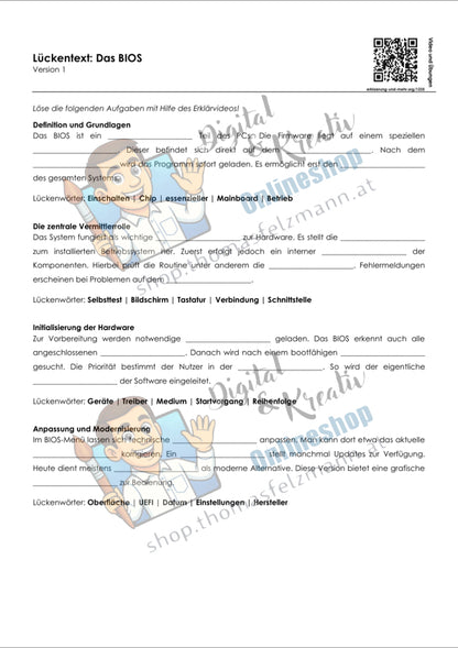 Das BIOS: Arbeitsheft mit Lösungen, 10 Seiten, PDF mit Lückentexten, Übungen und Lösungen