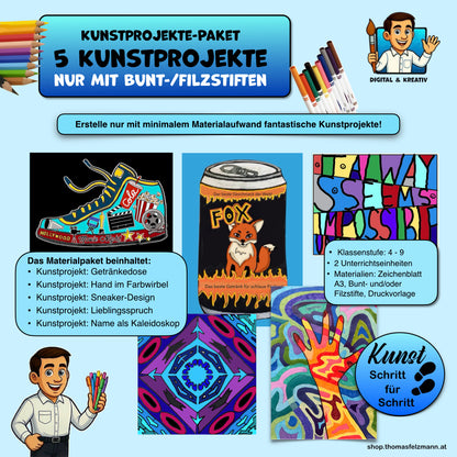 5 einfache Kunstprojekte nur mit Bunt- und Filzstiften, Kreative Zeichenideen für den Kunstunterricht