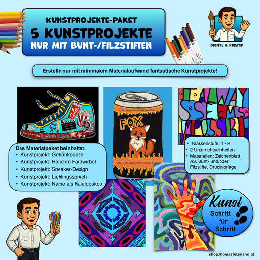 5 einfache Kunstprojekte nur mit Bunt- und Filzstiften, Kreative Zeichenideen für den Kunstunterricht