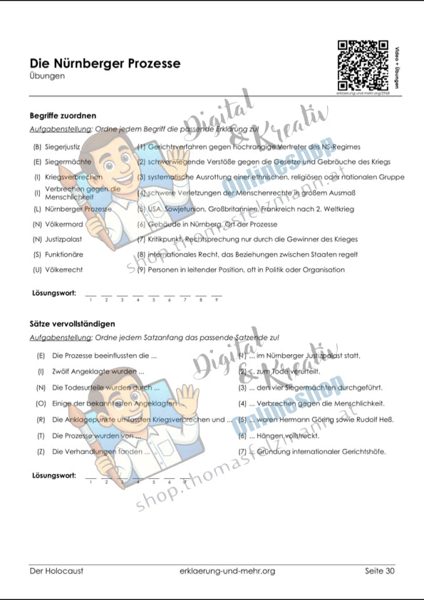 Geschichte-Freebie: Nürnberger Prozesse, Arbeitsblätter mit Lösungen, 3 Seiten