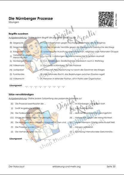 Geschichte-Freebie: Nürnberger Prozesse, Arbeitsblätter mit Lösungen, 3 Seiten