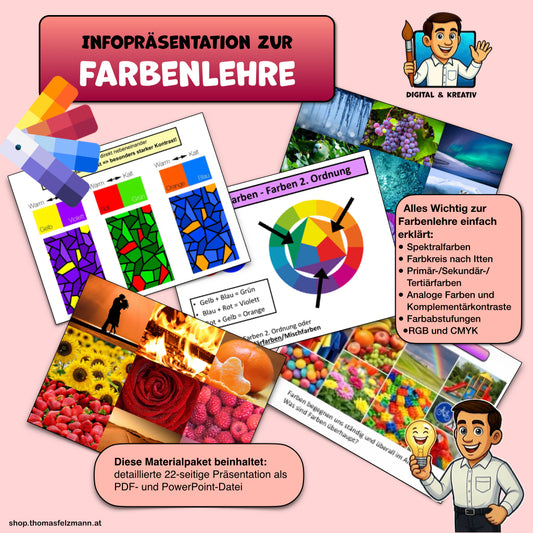 Farbenlehre einfach erklärt – 22-seitige Präsentation für den Kunstunterricht (PowerPoint + PDF)