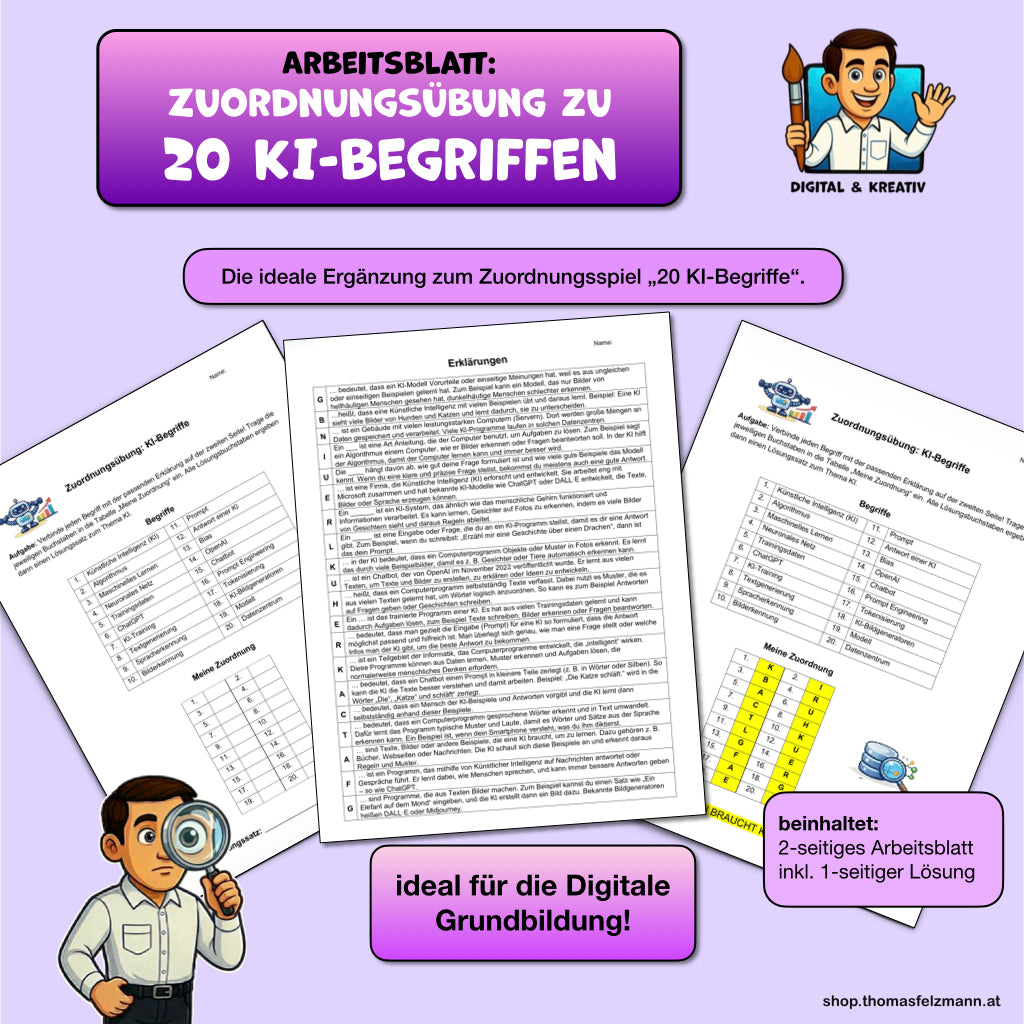 KI-Begriffe zuordnen: Arbeitsblatt mit Lösung für den Unterricht