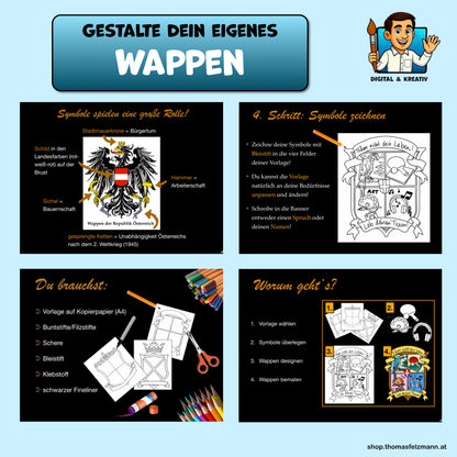 Kunstprojekt „Mein eigenes Wappen“: Schritt-für-Schritt-Anleitung zur Symbolgestaltung (19 Seiten - PDF-Version)
