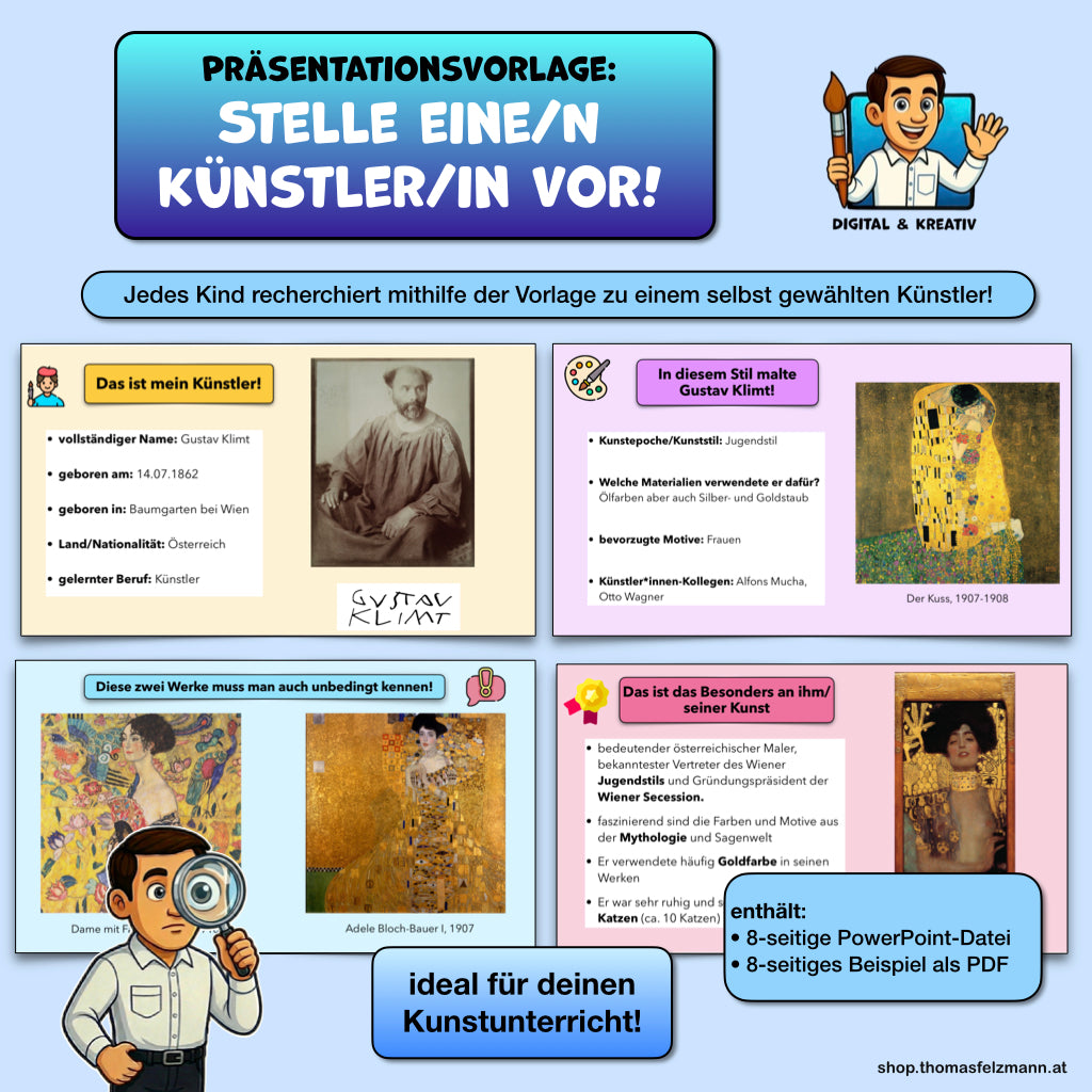 Künstler vorstellen: Digitale Präsentationsvorlage für den Kunstunterricht (PowerPoint inkl. Beispiel)