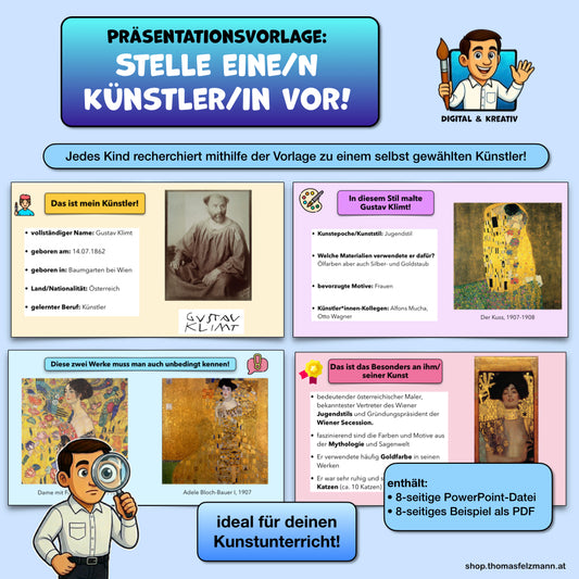 Künstler vorstellen: Digitale Präsentationsvorlage für den Kunstunterricht (PowerPoint inkl. Beispiel)
