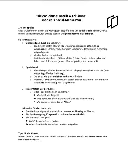 Social Media Begriffe Spiel für die Digitale Grundbildung, 29 Begriffe, 58 Karten, PDF