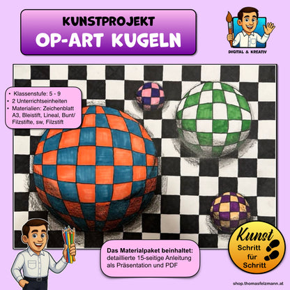Kunstprojekt „Op-Art-Kugeln“ – Schritt-für-Schritt-Anleitung zur optischen Täuschung mit Filzstiften (15 Seiten)
