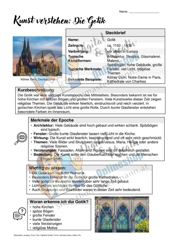 Kunst verstehen: Die Gotik. 2-seitiges Infoblatt für den Kunstunterricht