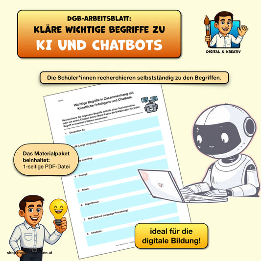 Kostenloses Recherche-Arbeitsblatt zu Chatbots und KI für die Digitale Grundbildung