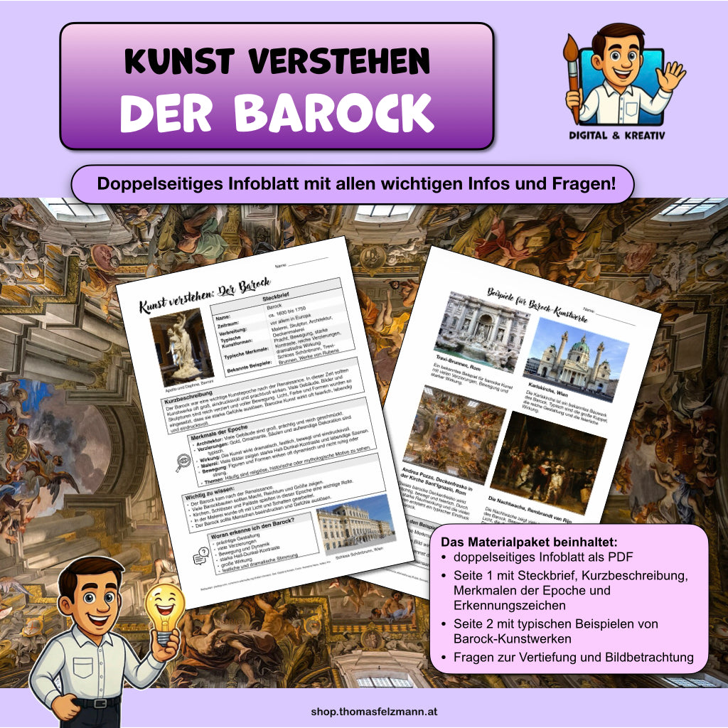 Kunst verstehen: Der Barock – zweiseitiges Infoblatt zur Kunstepoche für den Kunstunterricht