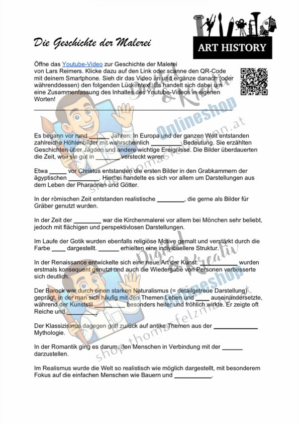 Geschichte der Malerei: Arbeitsblatt mit Lückentext und Lösung