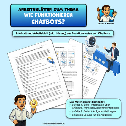 Wie funktioniert ein Chatbot? Arbeitsblatt zur Künstlichen Intelligenz (2 Arbeitsblattseiten + Lösung)