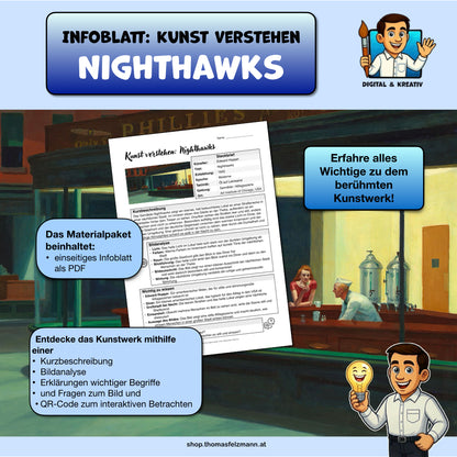 Kunst verstehen: Nighthawks | Infoblatt zu einem berühmten Kunstwerk (1 Seite PDF)