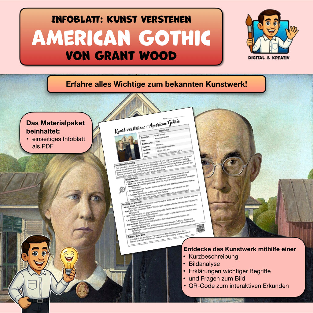 Kunst verstehen: American Gothic | Infoblatt zu einem berühmten Kunstwerk mit QR-Code (1 PDF)