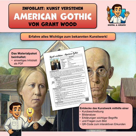 Kunst verstehen: American Gothic | Infoblatt zu einem berühmten Kunstwerk mit QR-Code (1 PDF)