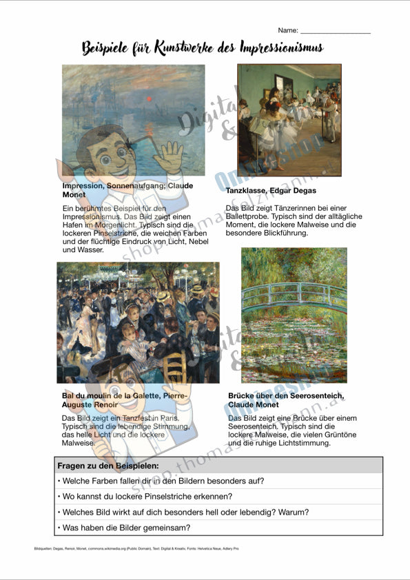 Kunst verstehen: Der Impressionismus | Infoblatt zu einer wichtigen Kunstepoche (2 Seiten PDF)