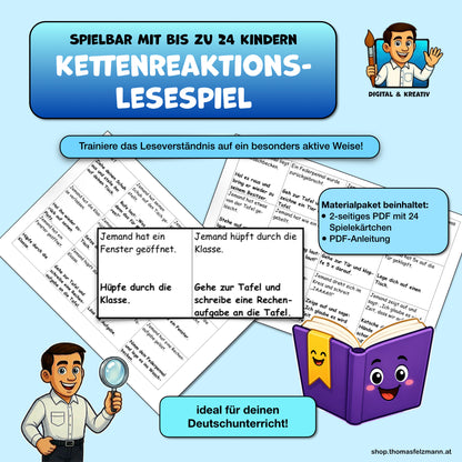 Kettenreaktion – Aktives Lesespiel zum Leseverständnis (Karten-Spiel für die ganze Klasse)