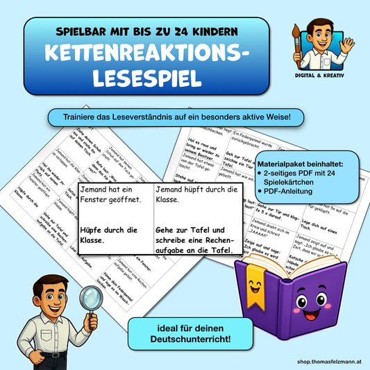 Kettenreaktion – Aktives Lesespiel zum Leseverständnis (Karten-Spiel für die ganze Klasse)