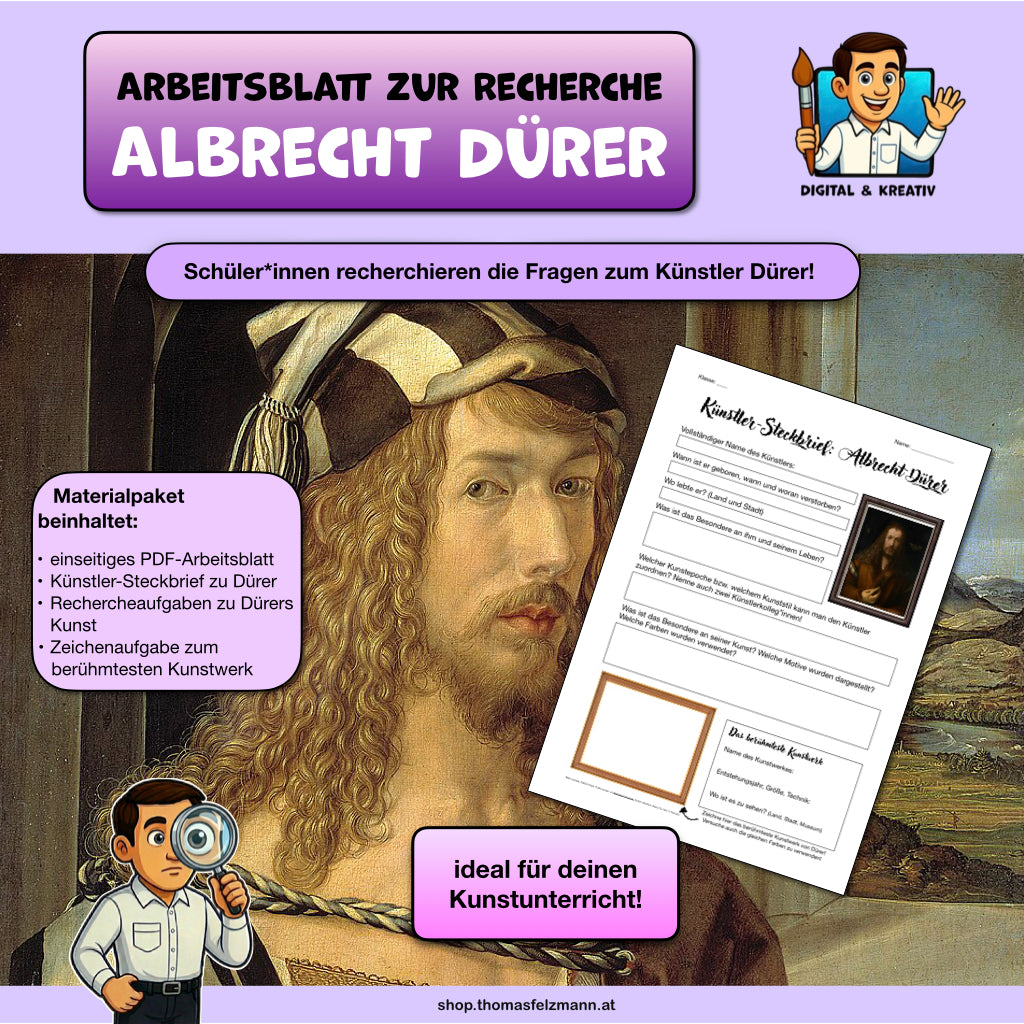 Künstler-Steckbrief: Albrecht Dürer | Recherche-Arbeitsblatt PDF für die Sekundarstufe I