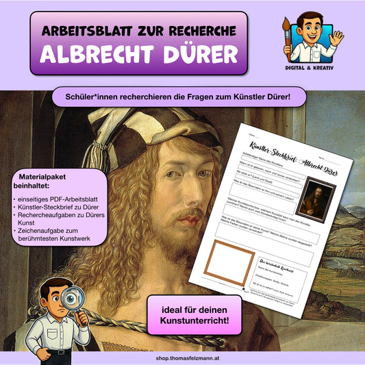 Künstler-Steckbrief: Albrecht Dürer | Recherche-Arbeitsblatt PDF für die Sekundarstufe I