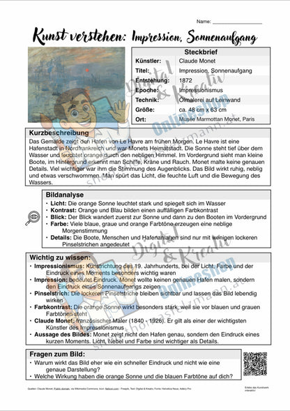 Kunst verstehen: Impression, Sonnenaufgang von Claude Monet | Infoblatt mit QR-Code