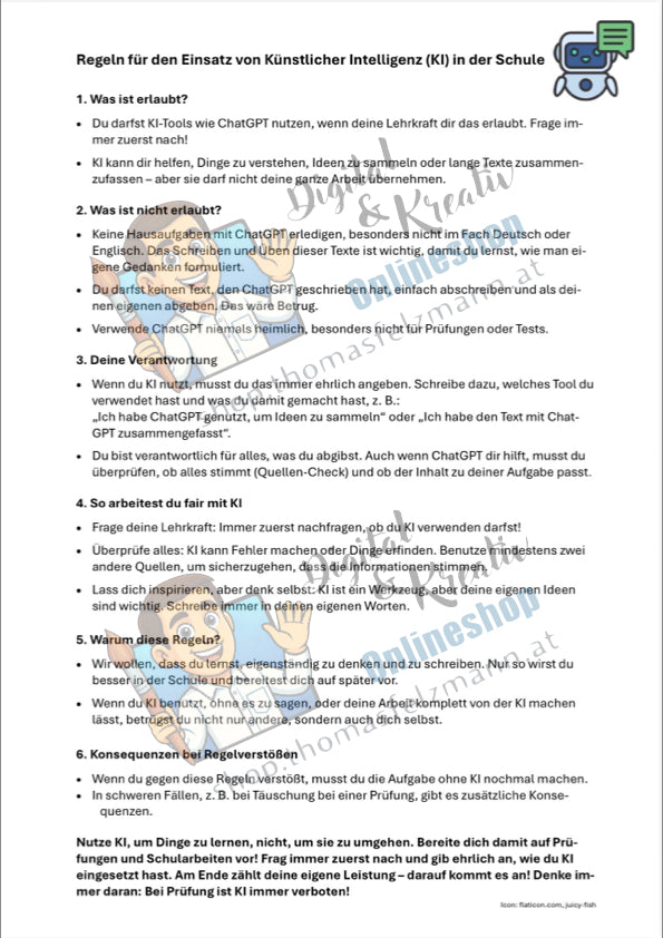 Regeln für den Einsatz von Künstlicher Intelligenz in der Schule | Freebie PDF + Word