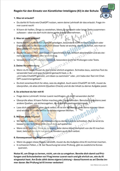 Regeln für den Einsatz von Künstlicher Intelligenz in der Schule | Freebie PDF + Word