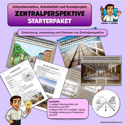 Zentralperspektive Starterpaket: Infopräsentation, Arbeitsblatt und Kunstprojekt