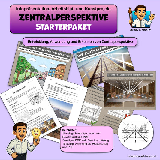 Zentralperspektive Starterpaket: Infopräsentation, Arbeitsblatt und Kunstprojekt