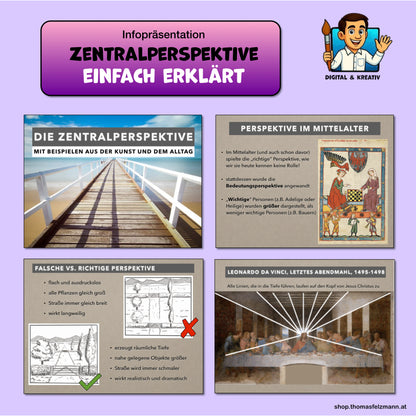 Zentralperspektive Starterpaket: Infopräsentation, Arbeitsblatt und Kunstprojekt