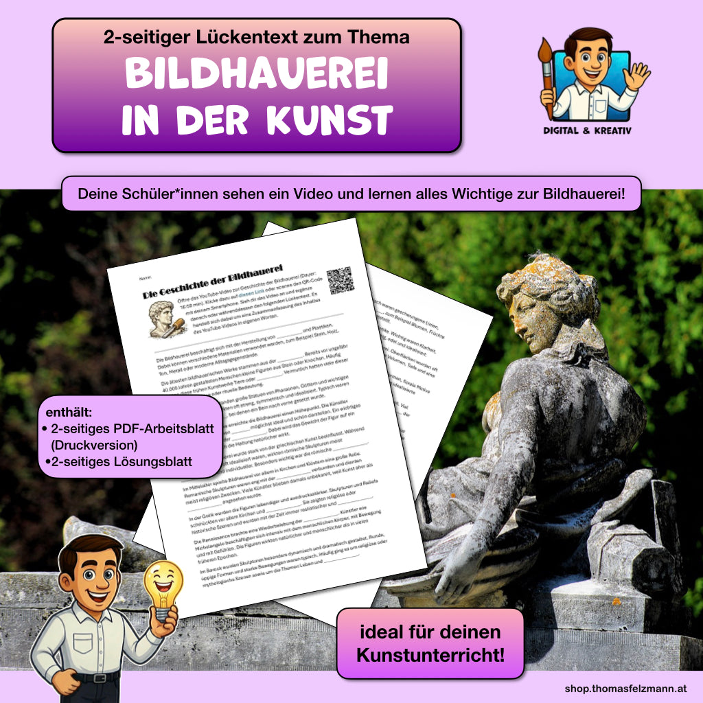 Die Geschichte der Bildhauerei | Lückentext mit Lösung, 4 Seiten