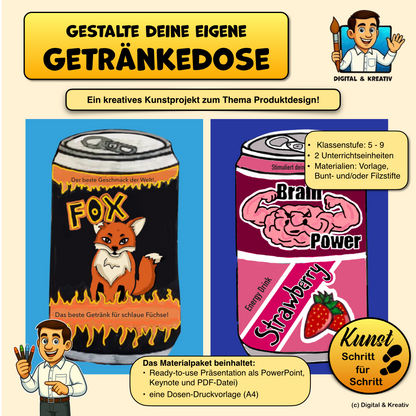 KUNST Schritt für Schritt: Designe eine Getränkedose! (Bunt-/Filzstiftzeichnung)