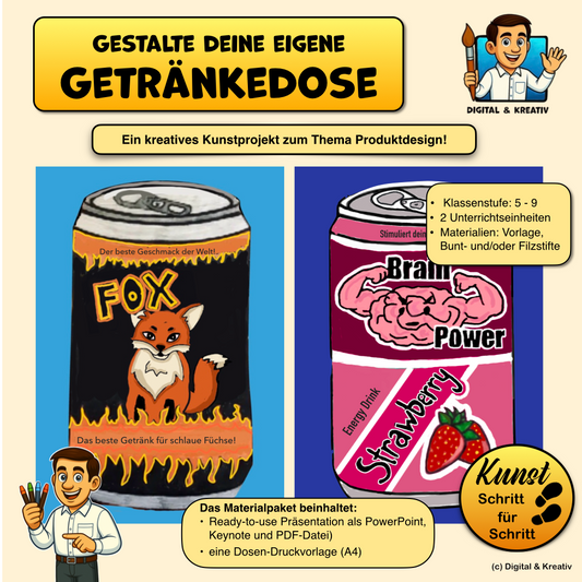 KUNST Schritt für Schritt: Designe eine Getränkedose! (Bunt-/Filzstiftzeichnung)