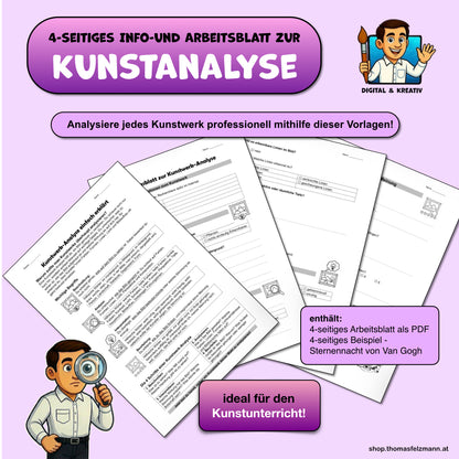 Kunstwerk-Analyse einfach erklärt | Infoblatt und Arbeitsblatt zur Bildanalyse | 4 Seiten