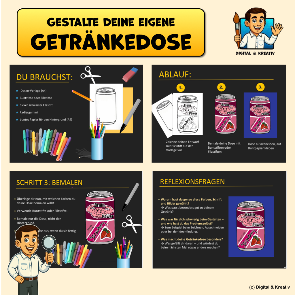 KUNST Schritt für Schritt: Designe eine Getränkedose! (Bunt-/Filzstiftzeichnung)