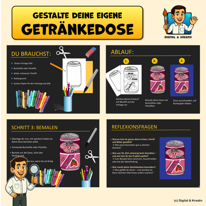 KUNST Schritt für Schritt: Designe eine Getränkedose! (Bunt-/Filzstiftzeichnung)