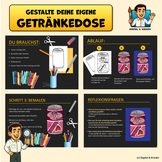 KUNST Schritt für Schritt: Designe eine Getränkedose! (Bunt-/Filzstiftzeichnung)