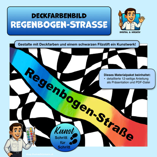 Regenbogen-Straße: Op-Art-Kunstprojekt mit Deckfarben und Schachbrettmuster